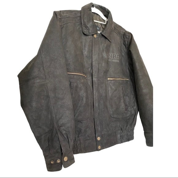 Burk's Bay NRA Life Member Leather Genuine Bomber Jacket Mens size L - Picture 3 of 13